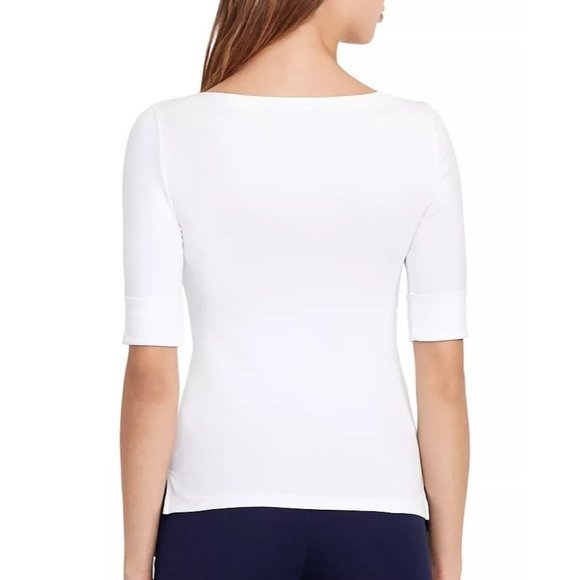 LAUREN RALPH LAUREN Petite Cotton Boat Neck T-Shirt in White - Picture 2 of 6